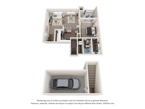 Floor plan for 1 bed, 1 bath, 1067 sqft